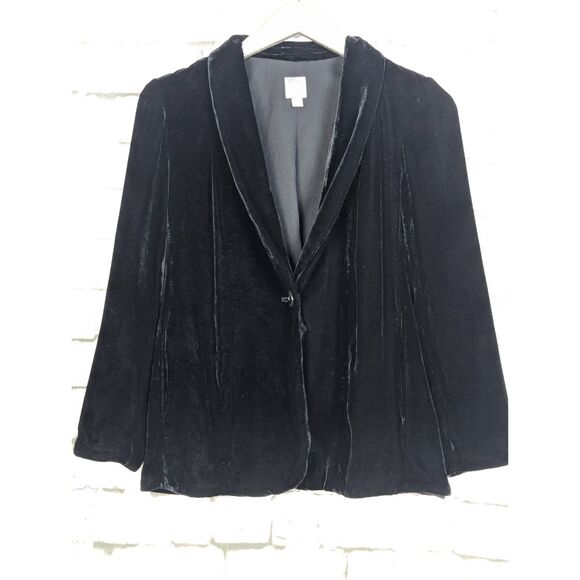 J. JILL Black Velvet Blazer One-Button Pockets Rayon/Silk Essential Small Petite - Picture 2 of 8